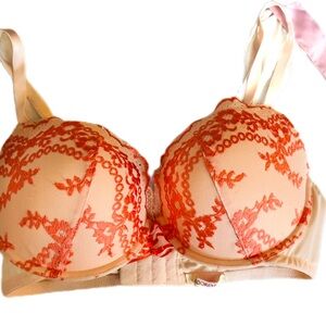 Adore Me Cream and Orange Lace Bra